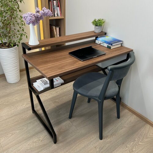Изображение товара Компьютерный стол REX 111х60х75 (орех) LOFT, игровой стол с дополнительными полками