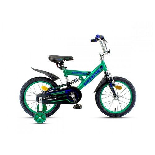 фото Детский велосипед maxxpro sensor 16 xs зелено-синий с боковыми колесами