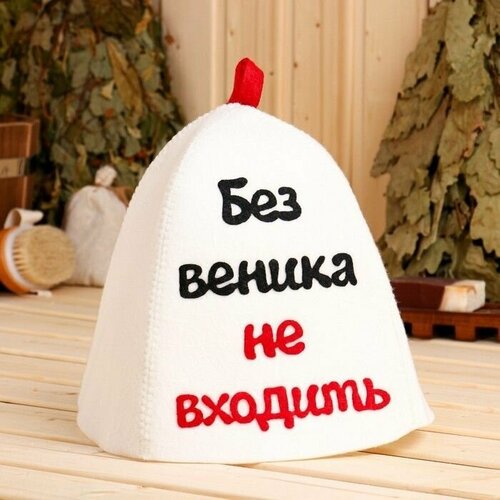 Шапка банная с аппликацией Без веника не входить