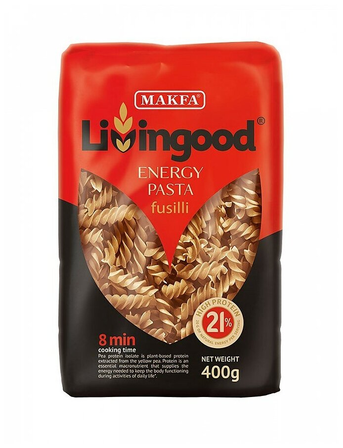 Макароны Livingood Energy Pasta, спирали, 400 г