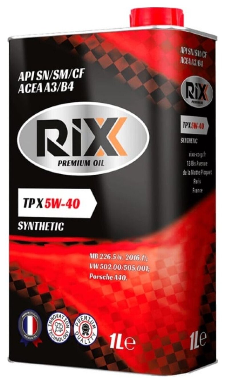 Масло моторное 5W-40 RIXX 1 л синтетическое TP X 5W-40 SN/CF ACEA A3/B4