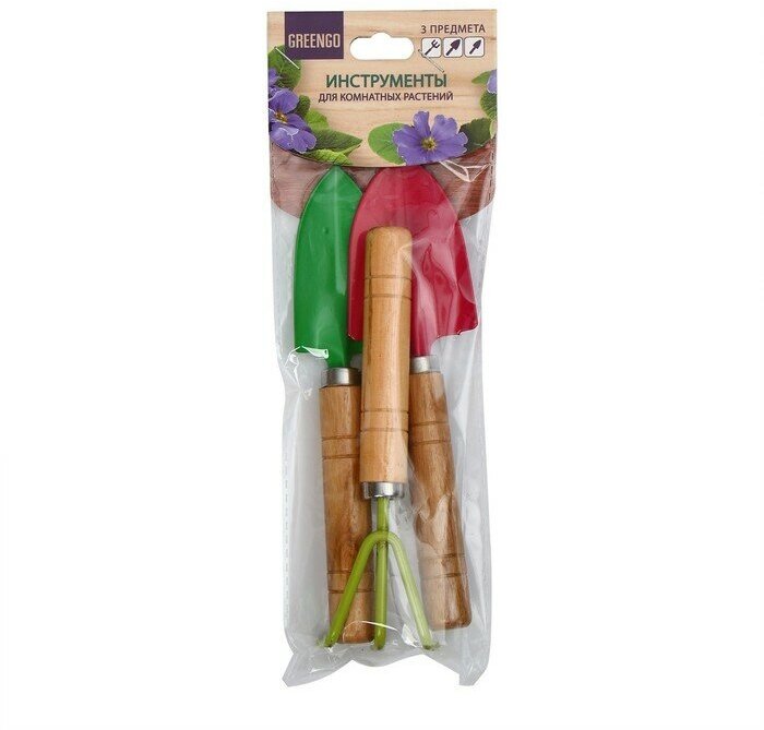 Набор садового инструмента, 3 предмета: рыхлитель, совок, грабли, длина 20 см, цвет микс - фотография № 5