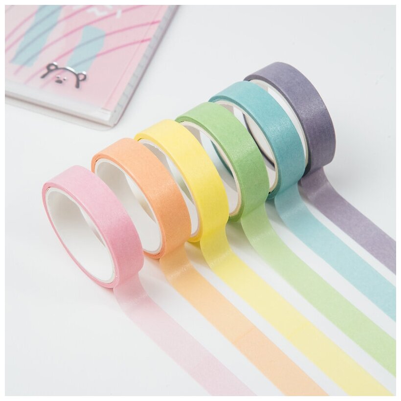 Набор клейких декоративных лент MESHU "Macaron", 6шт - фото №14
