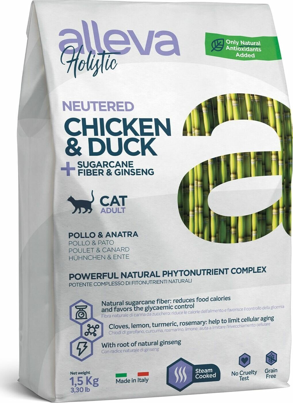 Сухой беззерновой корм ALLEVA HOLISTIC CAT NEUTERED CHICKEN&DUCK стерилизованных кошек, с курицей и уткой, 1,5 кг