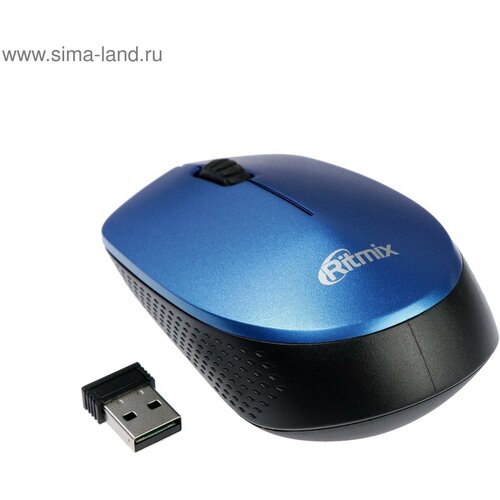 Мышь Ritmix RMW-502 беспроводная оптическая 1200 dpi 2xAAAне в компл USB синяя 75600₽