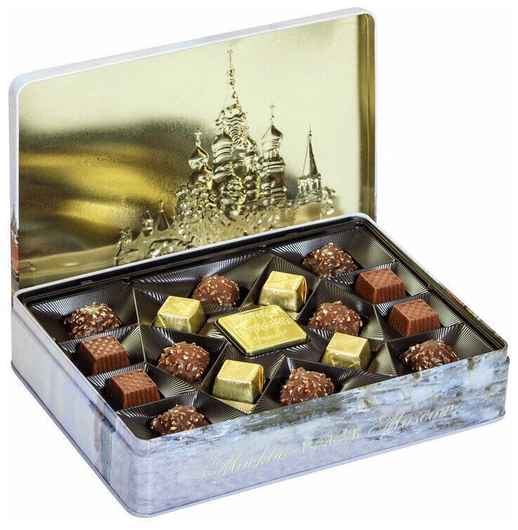 Подарочный набор шоколадных конфет "Собор Василия Блаженного" 220 г (жестяная коробка 252*195*52 мм) подарок - фотография № 4