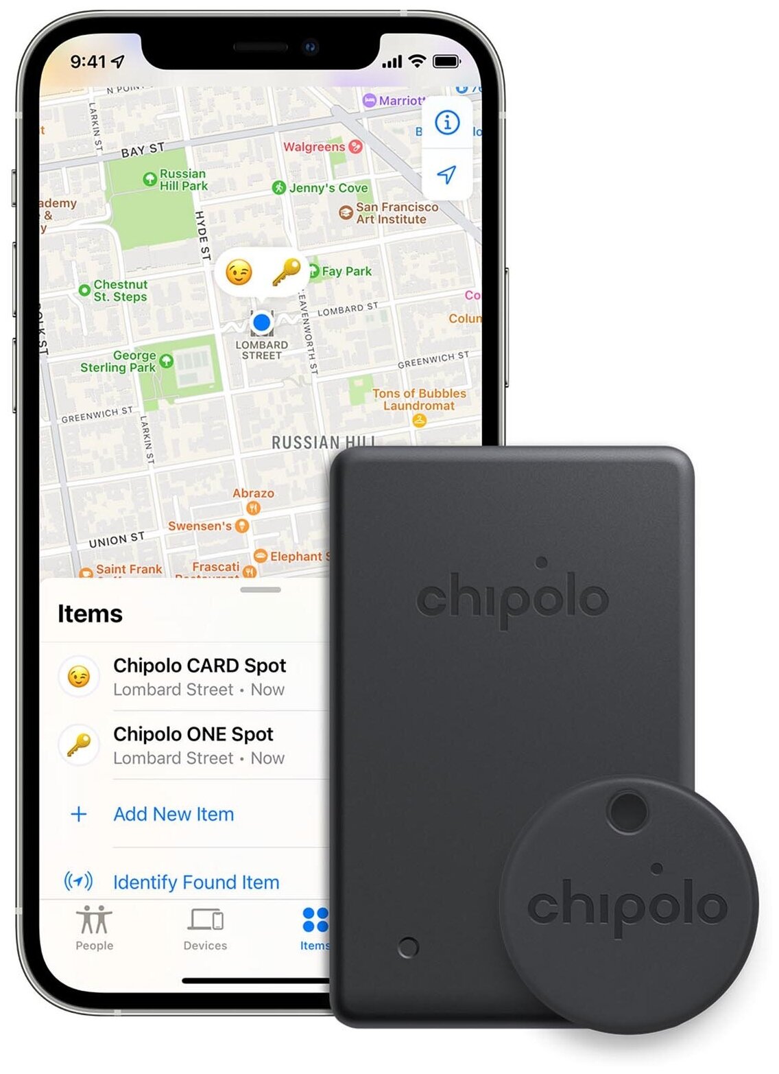 Комплект из умного брелка и карты Chipolo Spot BUNDLE для приложения Apple Локатор (Черный)