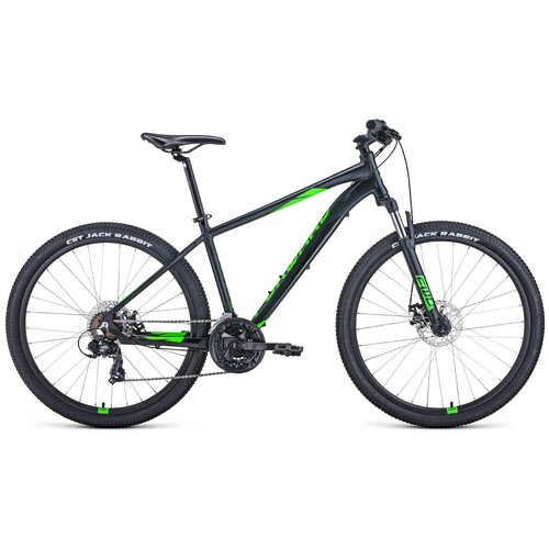 Горный (MTB) велосипед FORWARD Apache 27.5 2.0 Disc (2021) черный матовый/ярко-зеленый 21 (требует финальной сборки)