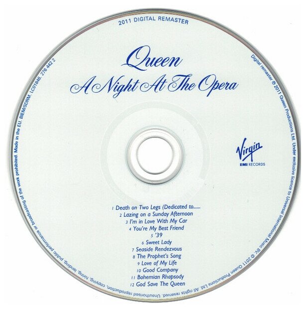 Queen A Night At The Opera (2011 Remastered) CD Медиа - фото №5