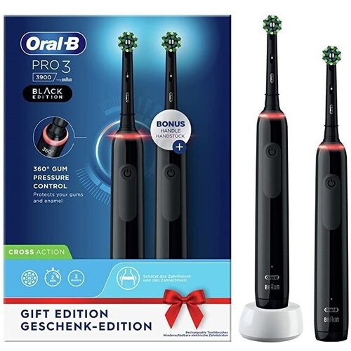 Набор из двух электрических зубных щеток Oral-B Pro 3 3900 Black Edition уцененный 929000₽