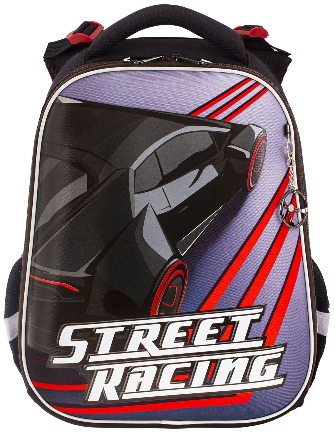 Ранец BRAUBERG PREMIUM, 2 отделения, с брелком, "Street racing", 38х29х16 см, 229904