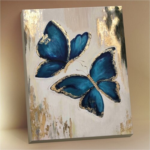 картина по номерам с поталью 40 х 50 см синие бабочки 13 цветов Флюид HR0386 Картина по номерам с поталью 40 х 50 см Синие бабочки