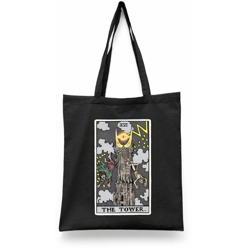 фото Сумка-шоппер унисекс каждому своё "таро/властелин колец/the tower" черная