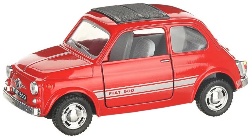 Металлическая машинка игрушка 1:28 2007 Fiat 500 (Фиат) 12.5 см., инерционная / Красный