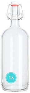 Бутылка бугельная с пробкой 1 литр, светлое стекло / Для масла / Для вина / Для настоек / Для сока / Пивная бутыль.
