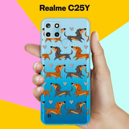 силиконовый чехол на realme c25y синий узор для реалми ц25 ай Силиконовый чехол на realme C25Y Узор из такс / для Реалми Ц25 Ай