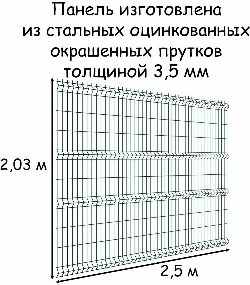 Комплект ограждения Light на 20 м RAL 6005, (панель 2,03 м, столб 60 х 40 х 1,4 х 2500 мм, крепление скоба и винт М6 х 85) забор из сетки 3D зеленый — фото 1