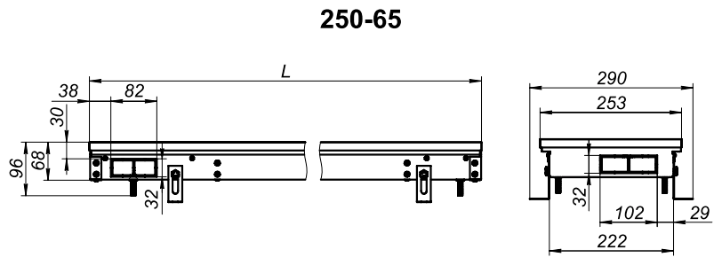 Водяной конвектор Techno Usual KVZ 250 - 65 - 2500 (внутрипольный / встраиваемый) - фотография № 8