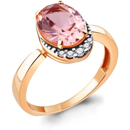 фото Кольцо diamant online, серебро, 925 проба, золочение, морганит, фианит, размер 18