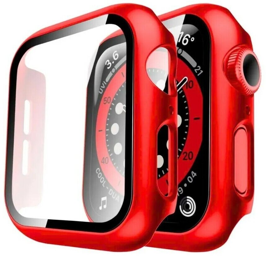 Защитный пластиковый чехол (кейс) Apple Watch Series 4 SE 6 5 (Эпл Вотч) 40 мм для экрана/дисплея и корпуса противоударный бампер красный