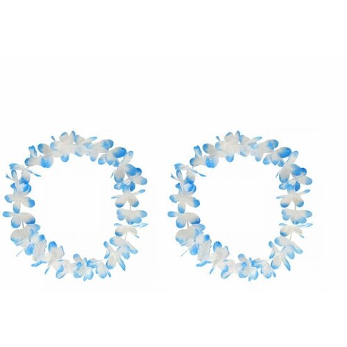 Ожерелье гавайское Двухцветное, цвет бело-синий-голубой (Набор 2 шт.)