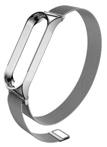 Металлический магнитный ремешок для Xiaomi Mi Band 5 Миланская петля (Milanese Loop) Серебристый