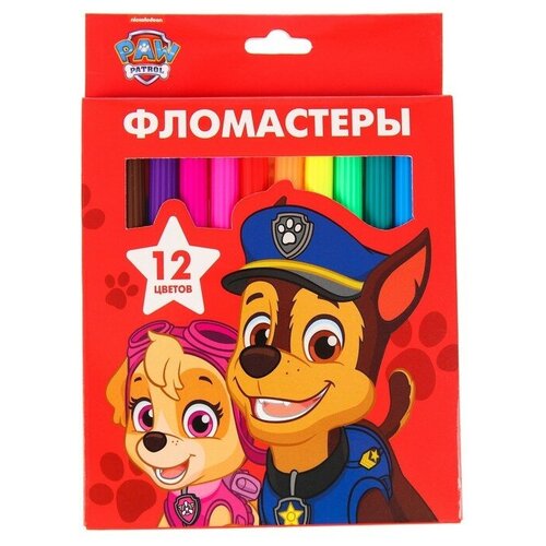 Фломастеры, 12 цветов, в картонной коробке, Paw Patrol, 2 штуки фломастеры 18 цветов paw patrol 2 штуки