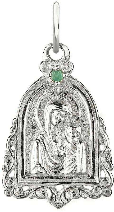Иконка CORDE Серебряная подвеска Казанская икона Божией Матери с натуральным изумрудом, серебро, 925 проба, родирование, изумруд