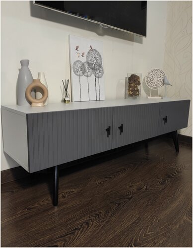 Изображение товара Тумба под телевизор "Графит", реечный дизайн, серая, 180x36.6x47 см