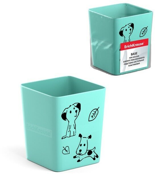 Подставка-стакан для пишущих пренадлежностей ErichKrause Base, Little Dogs, мятный с рисунком