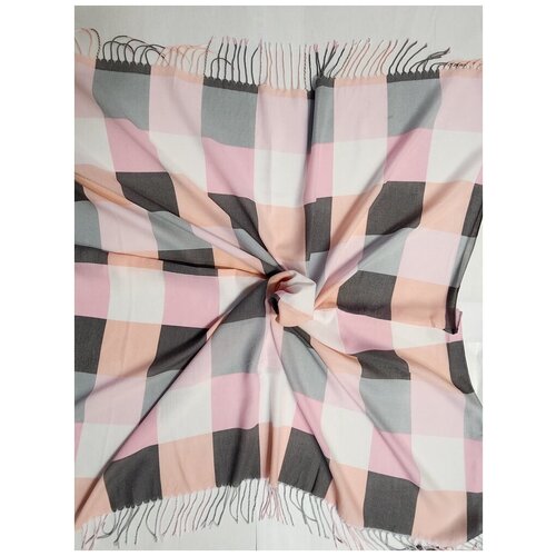 Платок на шею и голову платок на весну косынка в клетку цвет 2, розовый-серый100х100/товар дня