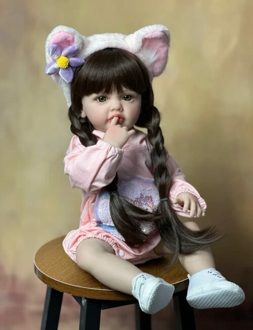 Кукла реборн NPK Doll 55 см. можно купать. Кукла младенец Reborn с ушками кошечки.