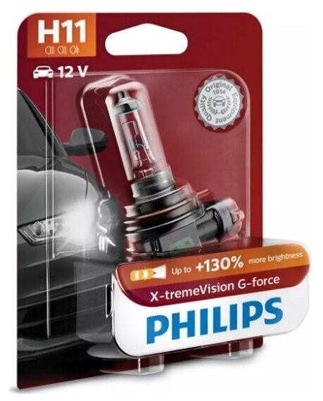 Лампа галогенная Philips H11 X-tremeVision G-force 12V 55W (PGJ19-2) 1шт, 12362XVGB1