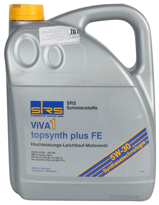 Масло моторное SRS Viva 1 topsynth Plus FE 5W30 5л 30902