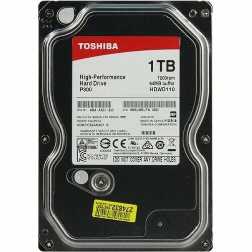 Жесткий диск Toshiba 1Tb 7200rpm HDWD110UZSVA SATA-III P300 64Mb 3.5 жесткий диск toshiba p300 1 tb