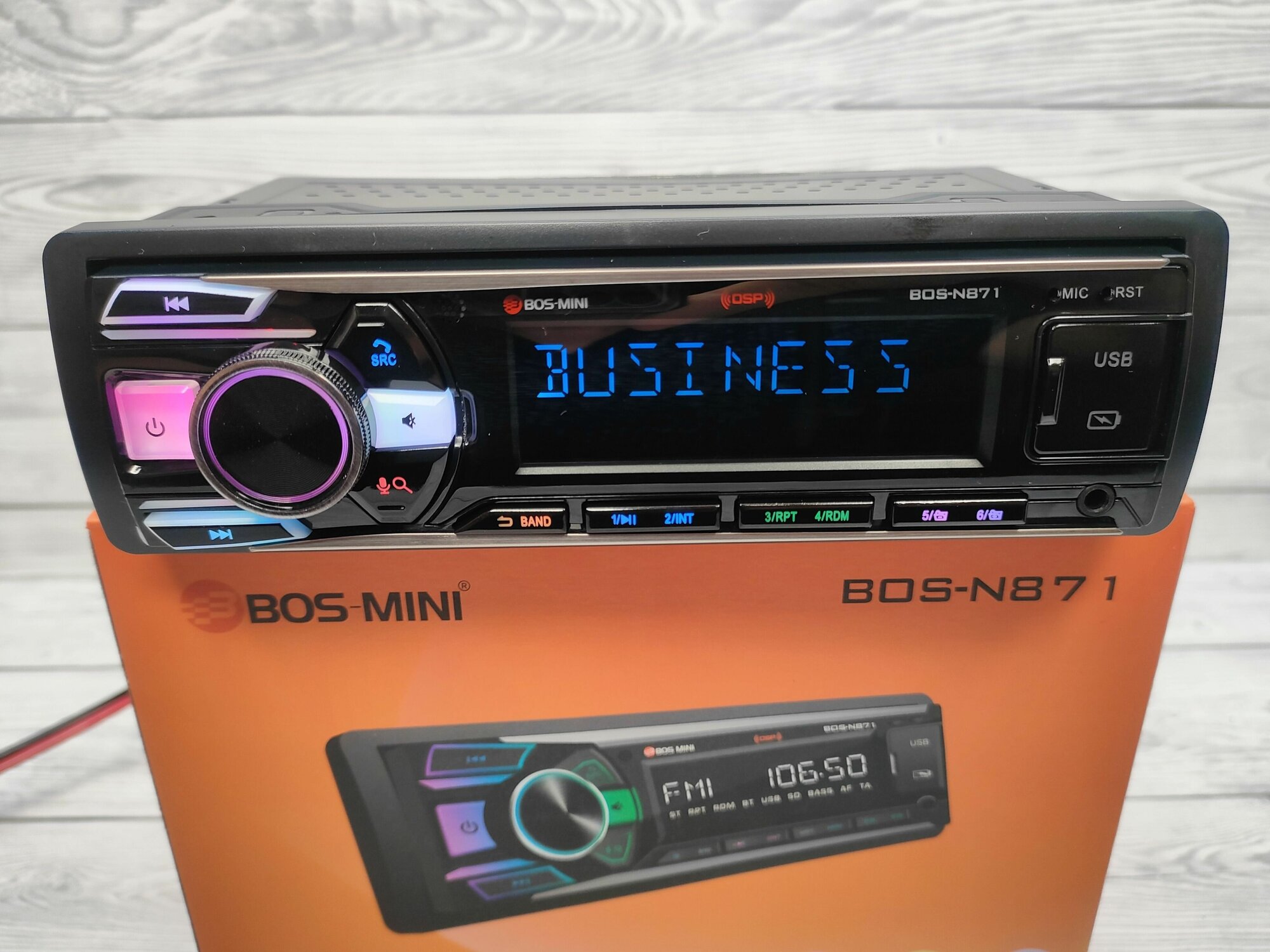 1DIN Процессорная автомагнитола BOS-MINI 60W, настройка сабвуфера, 28 полосный эквалайзер