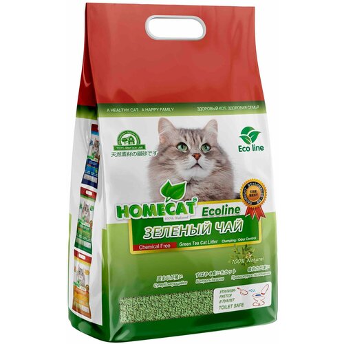 HOMECAT эколайн зеленый ЧАЙ наполнитель комкующийся для туалета кошек (12 л х 4 шт)