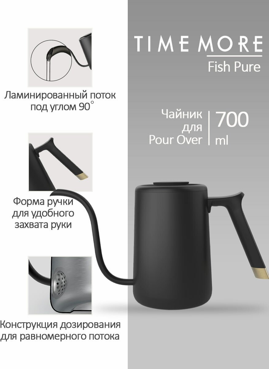 Чайник Timemore Fish Pure 700 мл, чёрный