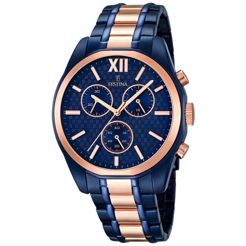 Наручные часы FESTINA, синий мужские кварцевые наручные часы с хронографом и резиновым ремешком