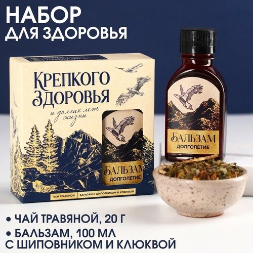 Подарочный набор Крепкого здоровья: чай травяной 20 г, бальзам с шиповником и клюквой 100 мл.