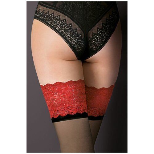 фото Gabriella чулки victoria с ажурной резинкой на силиконе, красный с черным, 3-4 размер