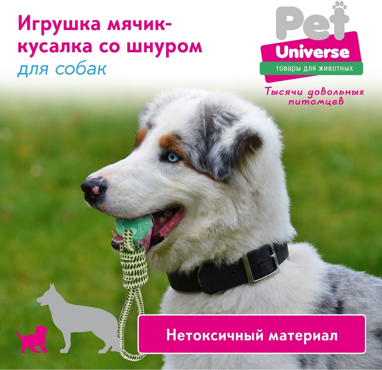 Игрушка для собак Мяч с канатом и петлёй Pet Universe 30*5 см /PU6002GN - фотография № 5