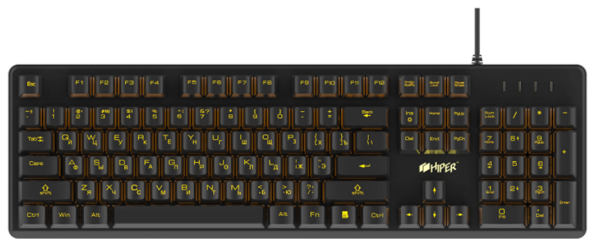 Игровая клавиатура HIPER, клавиатура, с подсветкой, чёрный, водозащита