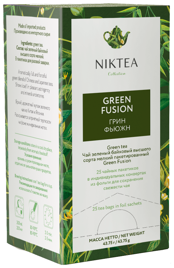 Чай зеленый Niktea Green Fusion / Грин Фьюжн в пакетиках, 25п х 1,75г - фотография № 1