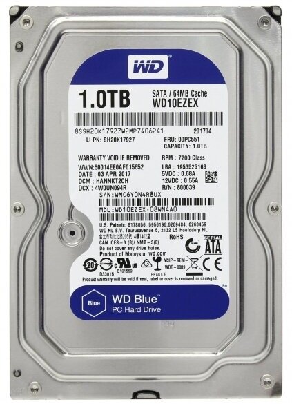 Жесткий диск Western Digital WD10EZEX 1Tb SATAIII 3,5" HDD