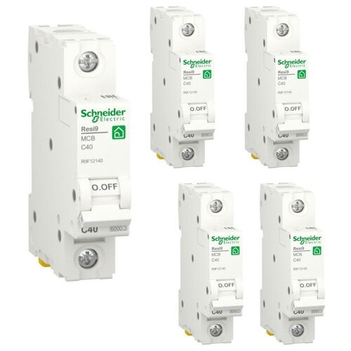 Автоматический выключатель Schneider Electric Resi9 1P 40А (C) 6кА, R9F12140, 5 штук, однополюсный, миниатюрный, компактный