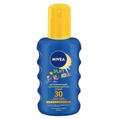 Спрей солнцезащитный увлажняющий Nivea Sun Kids SPF 30 цветной сверхводостойкий, 200 мл G-B-201185001