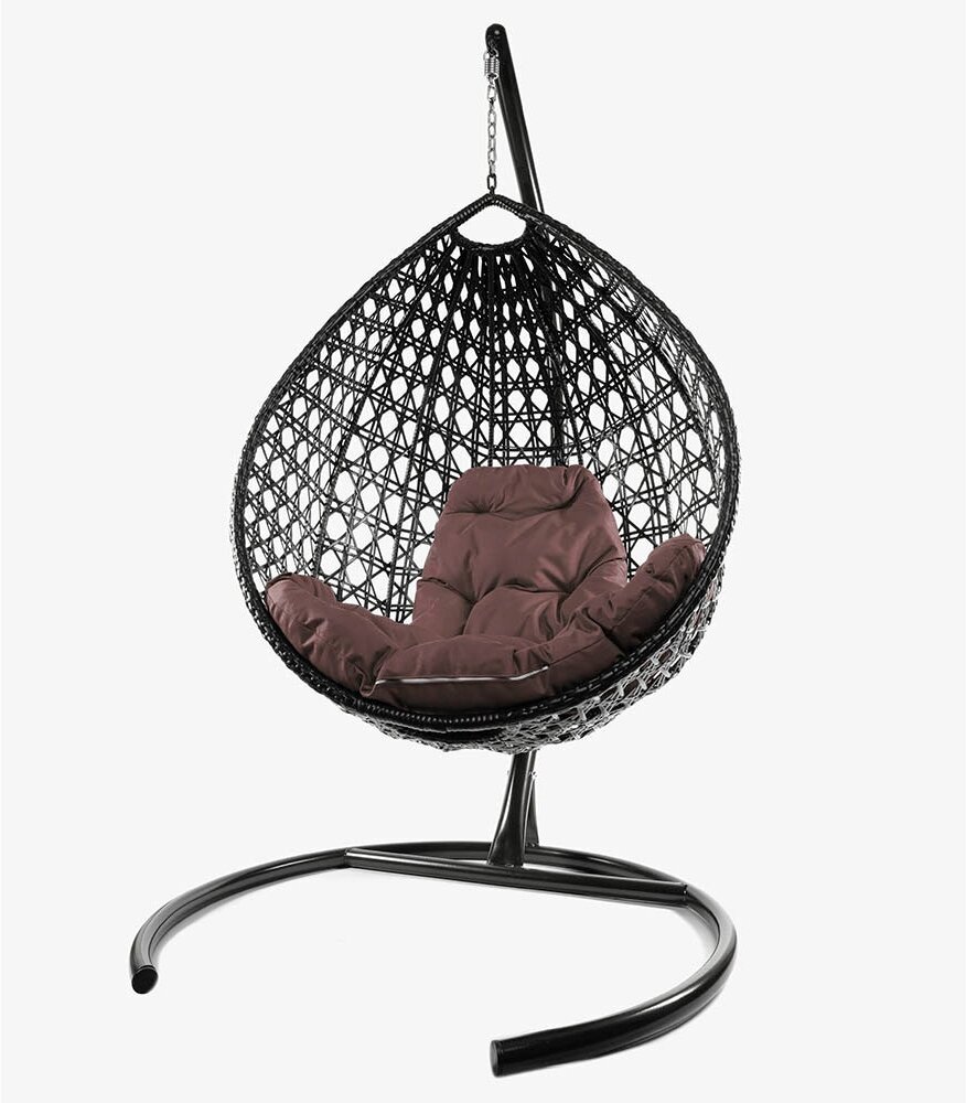 Подвесное кресло из ротанга "Капля Люкс" коричневое с коричневой подушкой M-Group