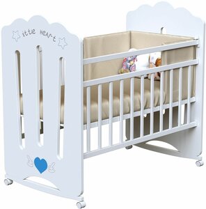 Кроватка детская для новорожденных ВДК LITTLE HEART колесо-качалка, массив березы, белый