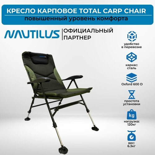 Кресло Nautilus Total Carp Chair 48x39x66 см, макс. нагрузка до 120 nautilus total carp chair 48 39 68см до 120кг